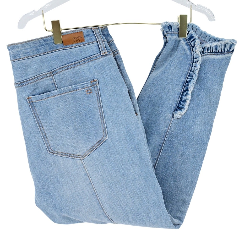 Crown & Ivy Ruffle Hem Jeans Size 14 Women's Denim Y2K Whimsy Shabby Chic Retro